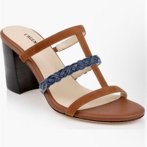 L'AGENCE Tan and Blue Heeled Sandals